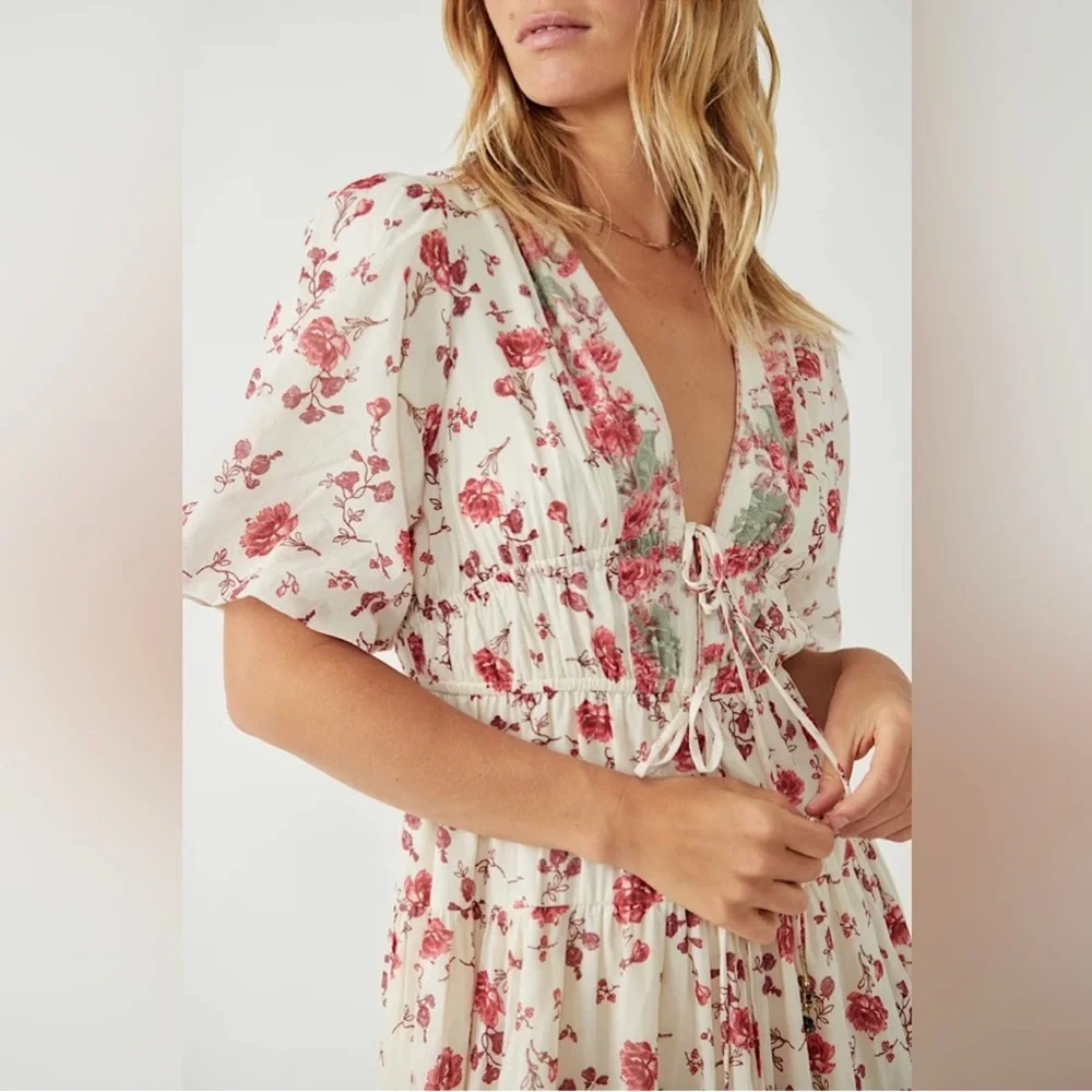 Free People Lysette Maxi Dress Floral Summer V neckline Dress large - Picture 2 of 15